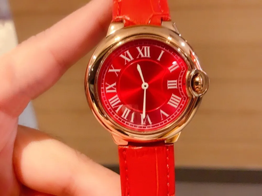 Nieuwe vrouwen quartz polshorloge dames rvs roman digitale horloges casual rood lederen band strass armband 36mm