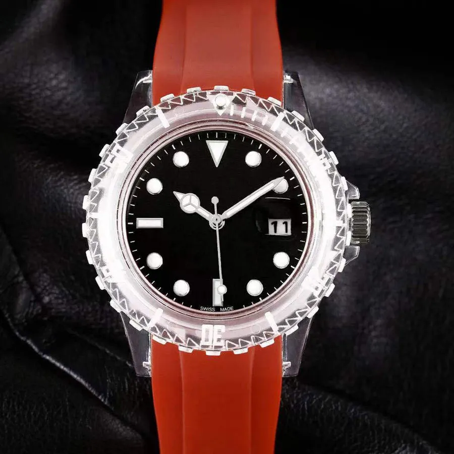 Brand Watch Men Clear Case Style Silicone Strap Calendar Quartz Wrist Watches R1579941023