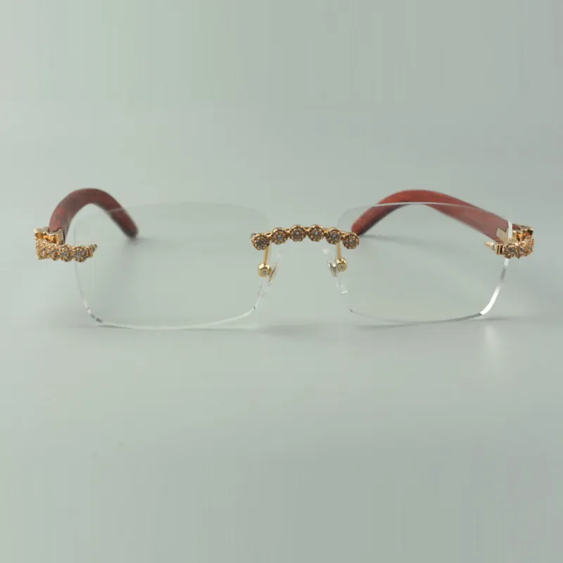 Designer bouquet diamond glasses Frames 3524012 with original wood temples for unisex size 56-36-18-135mm168w