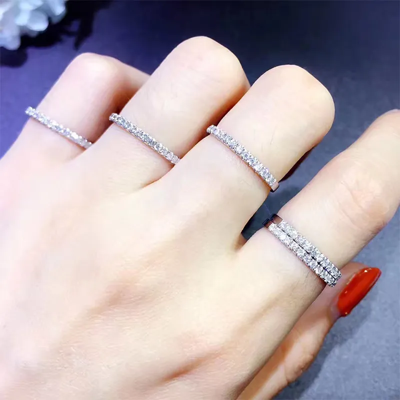 Original Silver 925 Ring 2mm Micro Zircon Finger Stacking Rings Engagement Wedding Band Dainty Gift for Women JZ002173V