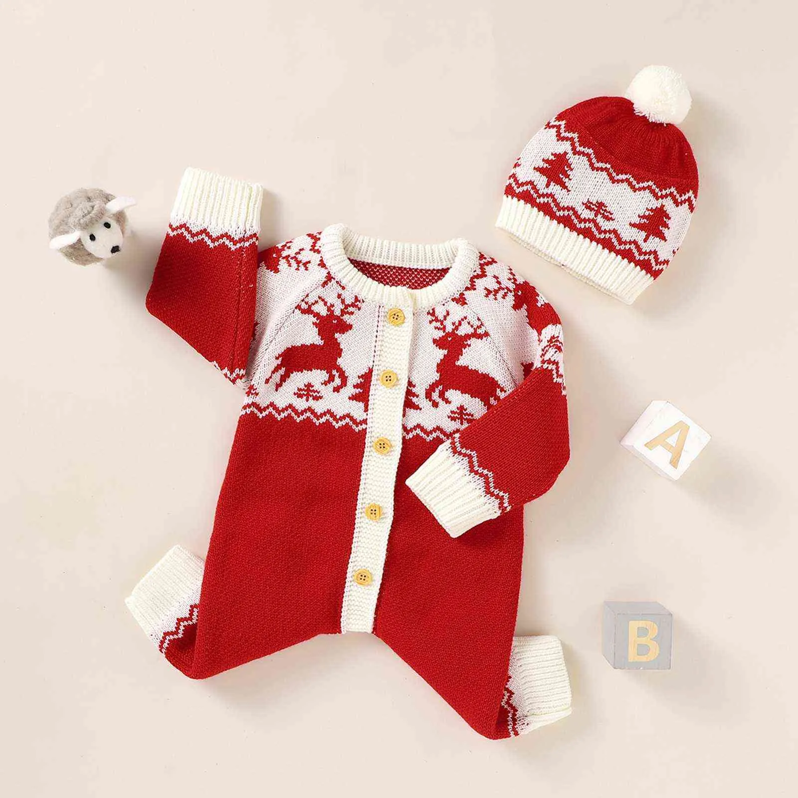 Ma&Baby 0-18m born Infant Baby Girls Boys Christmas Costumes Knitted Long Sleeve Deer Romper Jumpsuit Warm Xmas Clothes DD43 211101