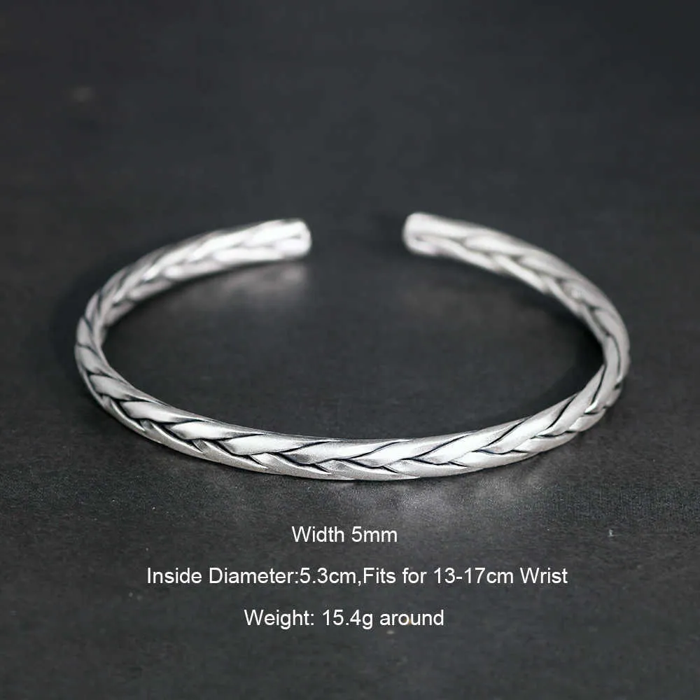 Ciężki solidny 999 Pure Silver ED Bransles Mens Sterling Srebrna Bransoletka Vintage Punk Rock Style Man Man Mankiet Bangle G0916283E