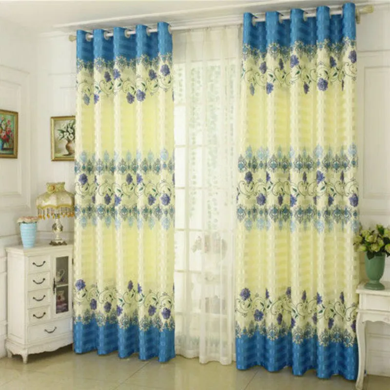 Style Pastoral Perforé Imprimé Rideau Mince Chambre Salon Balcon Du Sol Au Plafond Fenêtre Ombre Tissu Top F8264 210420