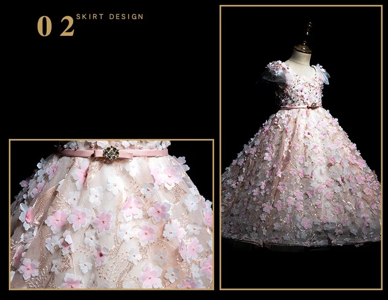 2021美しいラベンダーフラワーガールズドレス3Dフラワーズガールズページェントドレス
