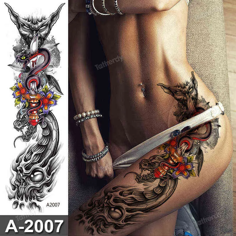 sexy falsche Tattoo für Frauen wasserdichte temporäre Tattoos großer Bein Oberschenkelkörper Tattoo Aufkleber Pfingstrose Lotus Blumen Fisch Drache Y11259924137