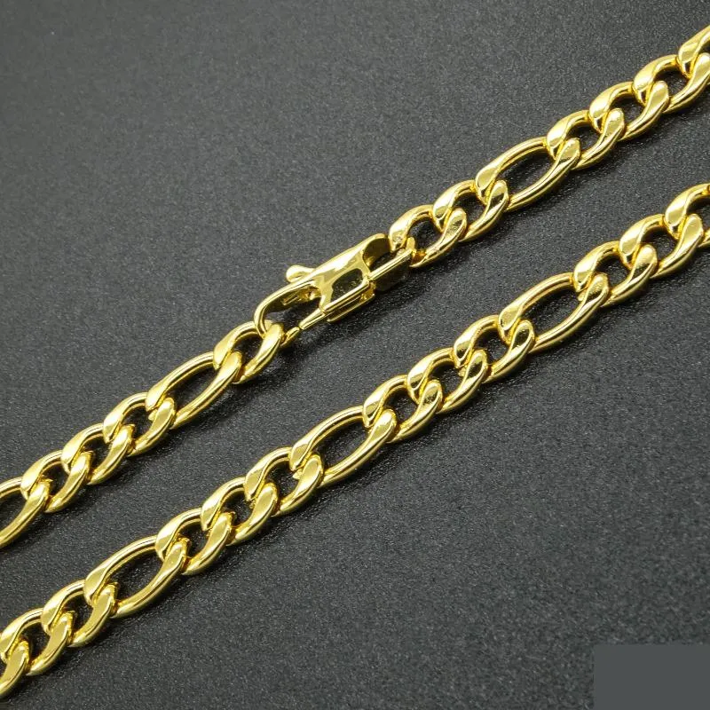 Цепочки с покрытием из золота 18 карат, ожерелье шириной 6 мм для мужчин, мужчин и женщин, модные украшения, цепочка Фигаро из нержавеющей стали 20 дюймов-363048