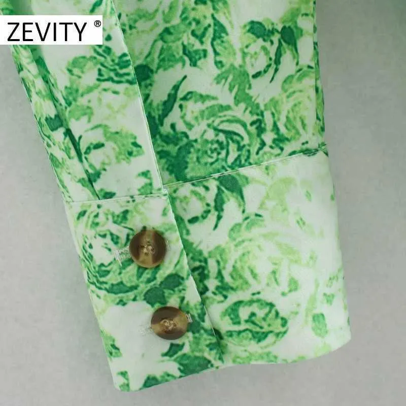 ZEVITY, vestido de camisa verde con estampado de cuello vuelto a la moda para mujer, vestido de oficina con botones para mujer, vestidos rectos elegantes DS4434 210603