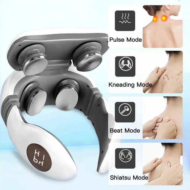 Smart Neck Massager Electric Back och Shoulder Cervical Tens Heat Massage Tool Pain Relief Relaxation Home Health Care Remote 22012010893