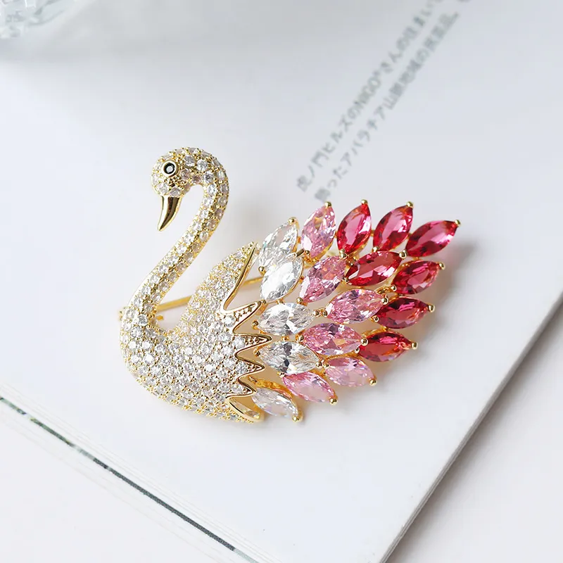 SALUT HOMME Coréen Mode Swan Broche Pour Les Femmes Pavé Rose Cristal Exquis Tempérament Robe De Soirée Bijoux Petite Amie Cadeau