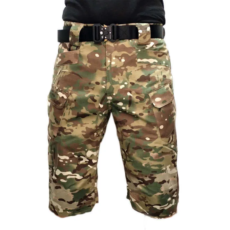 S-5XL homens clássico ao ar livre à prova d'água caminhadas shorts de pesca militar multi-bolso tático carga sem cinto 210629