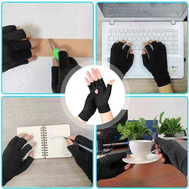 Gants de Compression en cuivre pour l'arthrite, e, attelle de poignet, soulagement de la douleur des doigts, soutien en Fiber de cuivre, gants de thérapie antidérapants 6941525