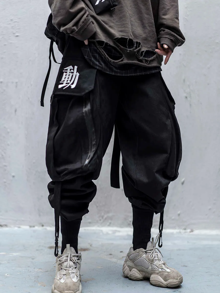 Japanische Streetwear Techwear Cargohose für Herren Baggy Wide Leg Black Jogger 210723