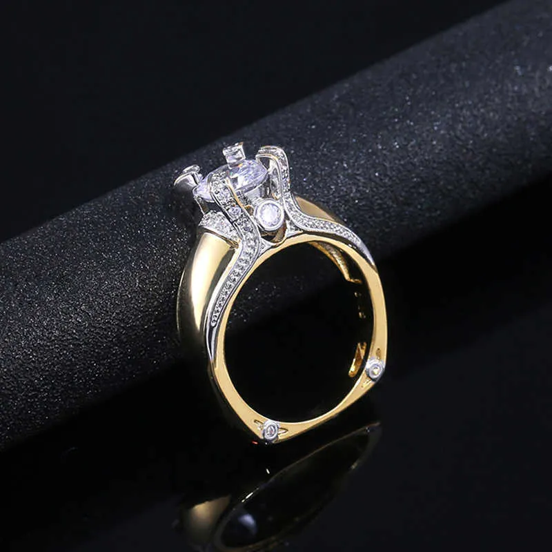 Huitan Create Exquisite-Ring Classic Solitaire Cubic Zircon Stone Gold Color Women Wedding Rings Band med storlek 6-10 Partihandel x0715