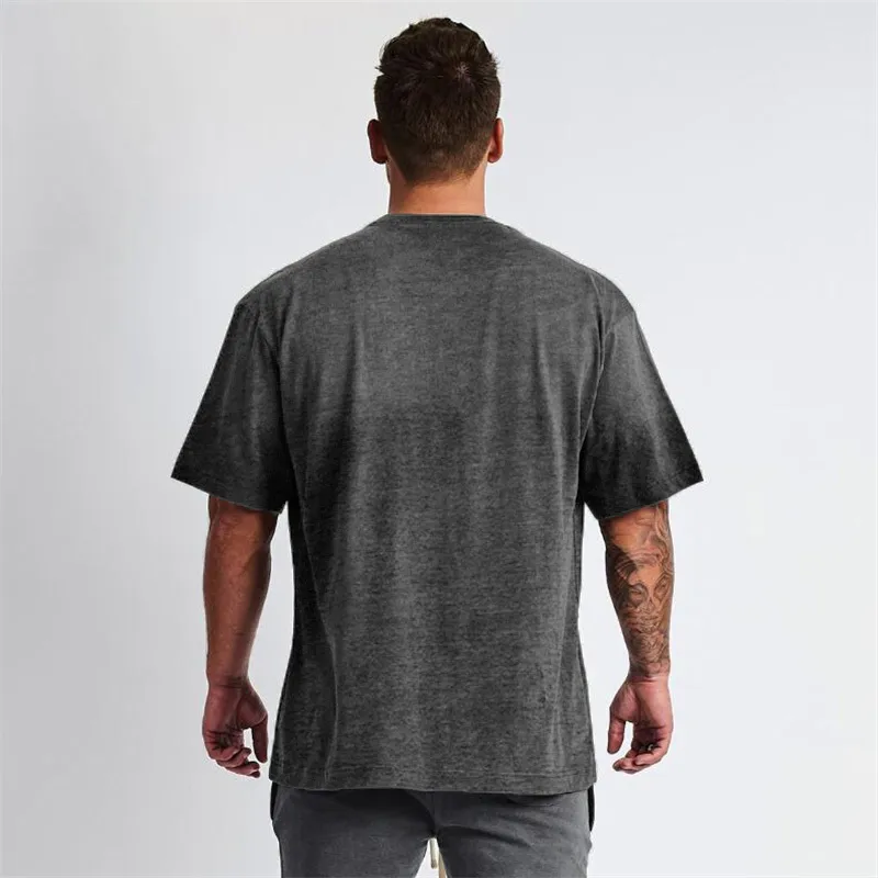特大メンズTシャツ落とした肩の半袖トップス夏の新しい韓国風の緩いTシャツ男性男性ティーコットンTシャツ210421