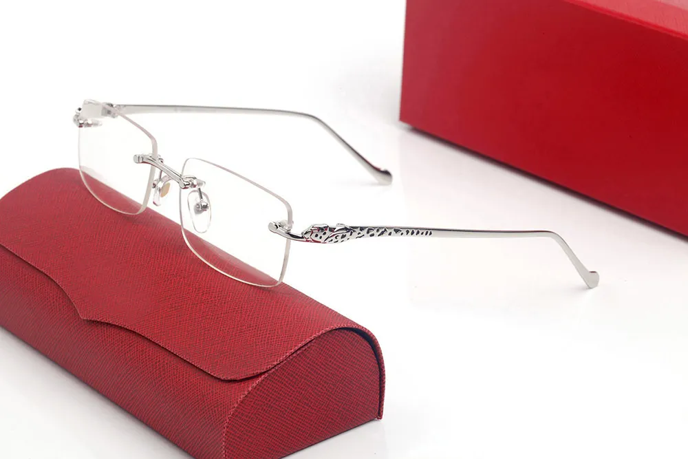 Designer-Panther-Sonnenbrille für Herren, rahmenlos, rechteckige Form, fortschrittliche Damenbrille, Metall-Leopard-Punktlackierverfahren, Brillengestelle 237h