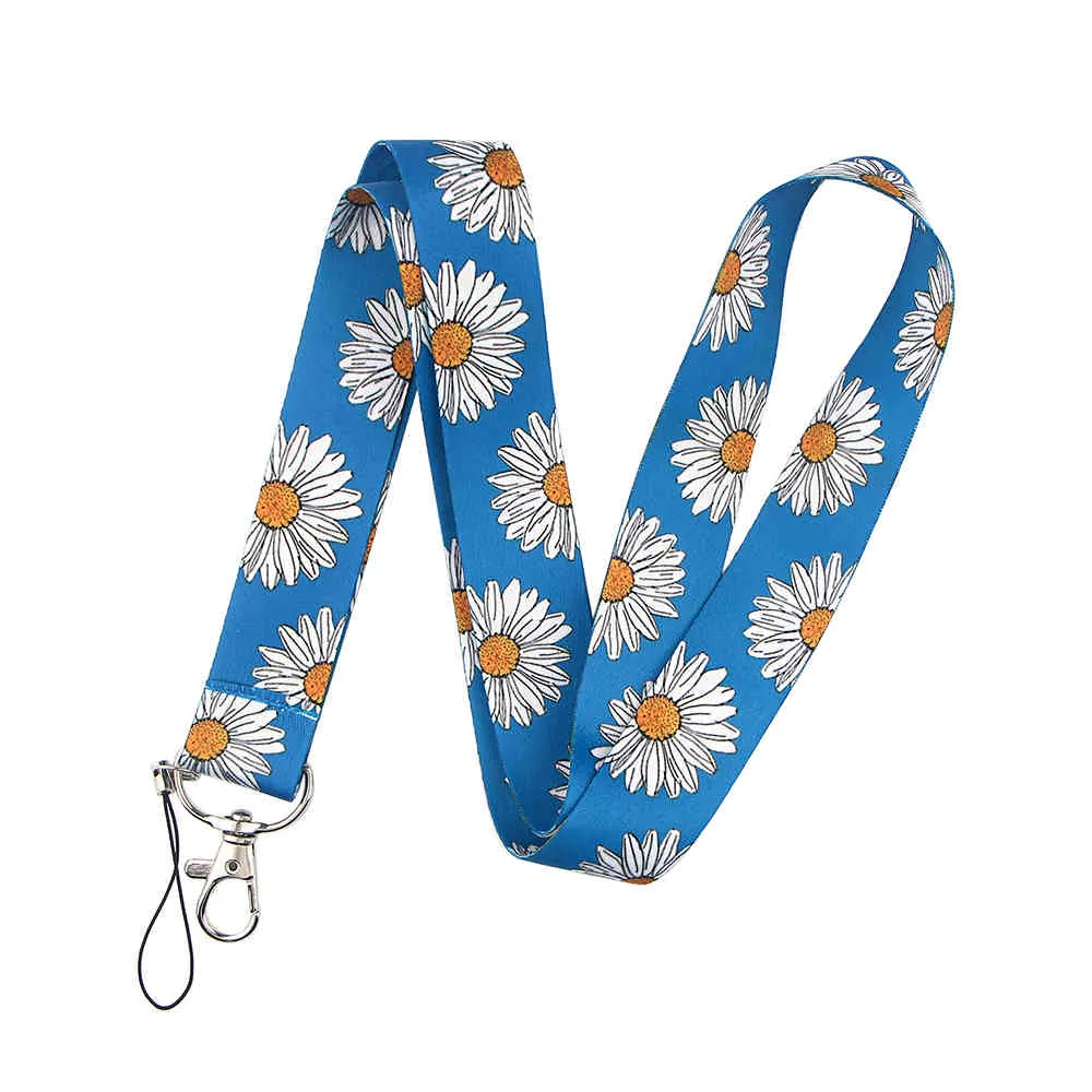 J2539 Cartoon Daisy Sunflower Lanyard Keychain key Card Mobile Phone Rope Kids Gifts Lanyards ID Badge Holder