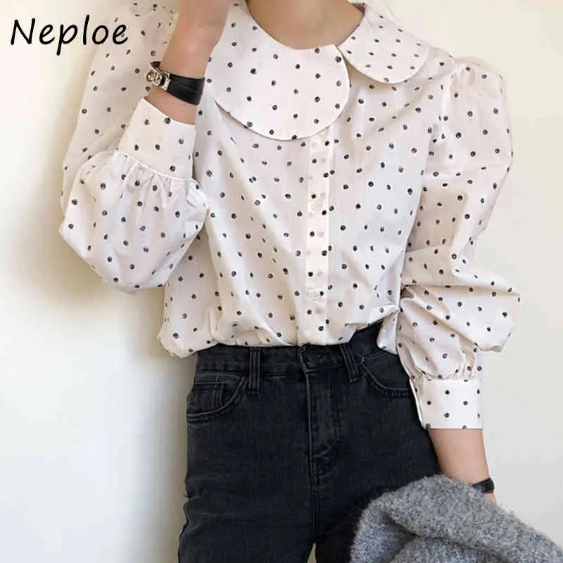 Neple Peter Pen Collar Pullover Long Sleeve Blouse Women Work Style Ol Dot Blusas Spring Loose Shirt Feminino All Match 210422