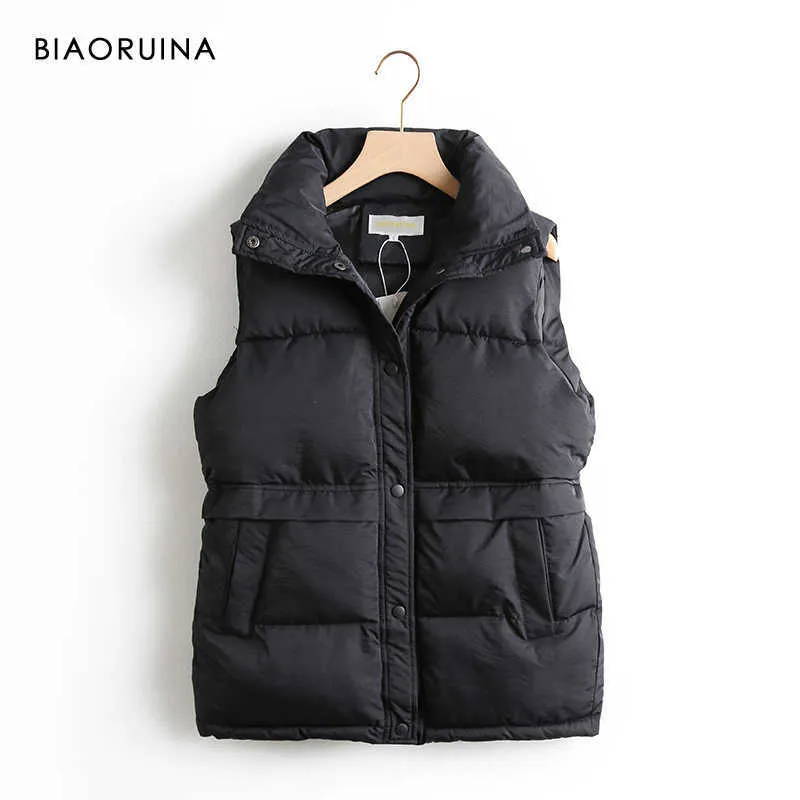 BIAORUINA Women's Korean Style Solid Sleeveless Winter Keep Warm Vest Coat Single Women Breasted Loose Thick Fashion 210909