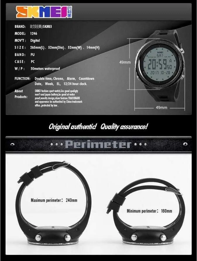 Military Watches Men Fashion Sport Watch SKMEI Brand LED Digital 50M Waterproof Swim Dress Sports Outdoor Wrist watch LY191213246S