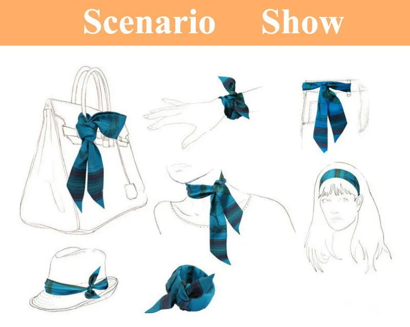 Design Fashion Women Print Silk For Lady Head Scarf Luxury Brand Small Tie Bag Ribbons Scarves