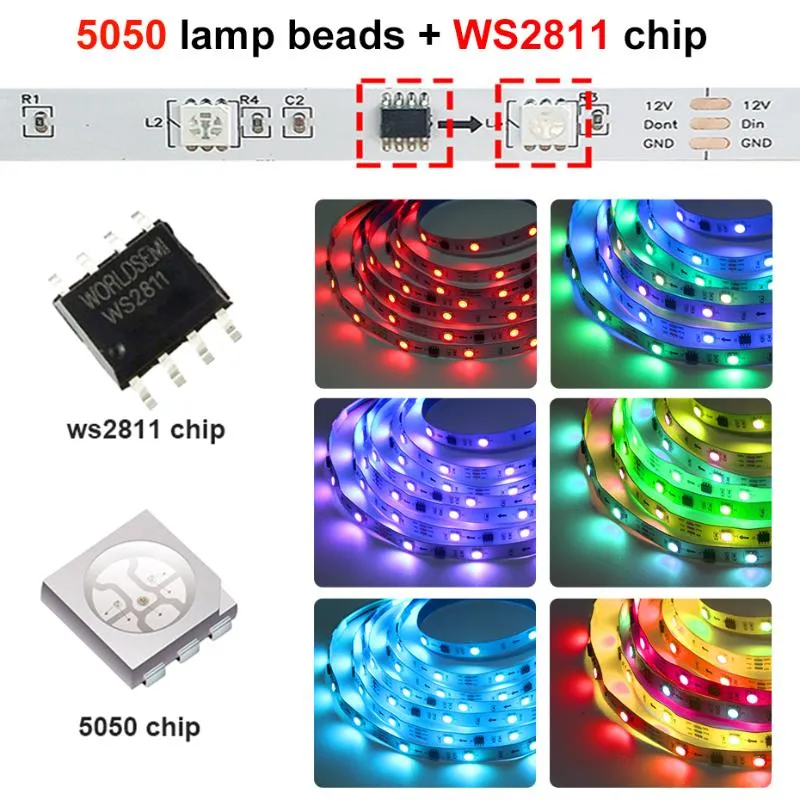 Strips WS2811 RGB LED Strip RGBIC Festoon Tape Light 12V Lampe Dreamcolor infrarouge Bluetooth WiFi Contrôle avec Alexa pour décor de chambre293c