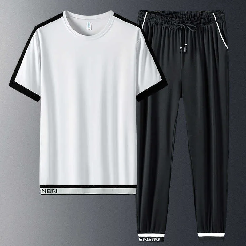 Big Size zomer heren sets 2 stuk T-shirts + track broek sportkleding trainingspak mannen korte mouwen casual jogger zweetpakken 8xl y0831