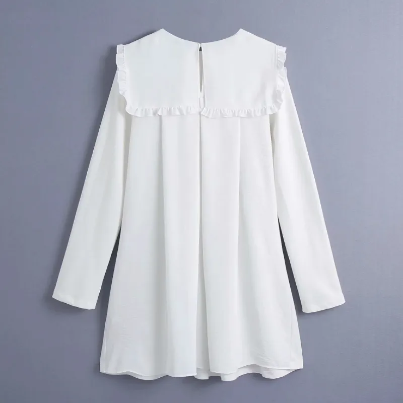 Spring Women Chic Sailor Collar White Mini Dress Female Long Sleeve Clothes Casual Lady Loose Vestido D7333 210430