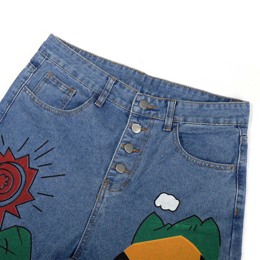 Женский мультфильм напечатанные джинсы натулки зимних девочек гарем брюки брюки однобортные брюки джинсовые джинсовые женские талии джинс 210922