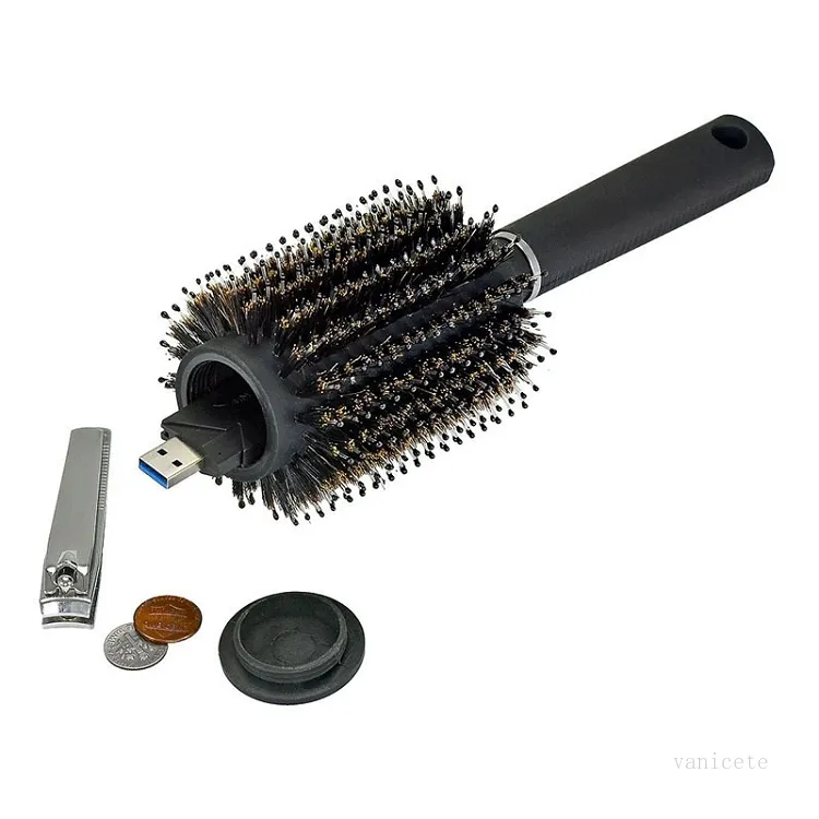 Secret storage boxs Hair Brush Black Stash Safe Diversion Secret Security Hairbrush Hidden Valuables Hollow Container Roller comb T2I52253