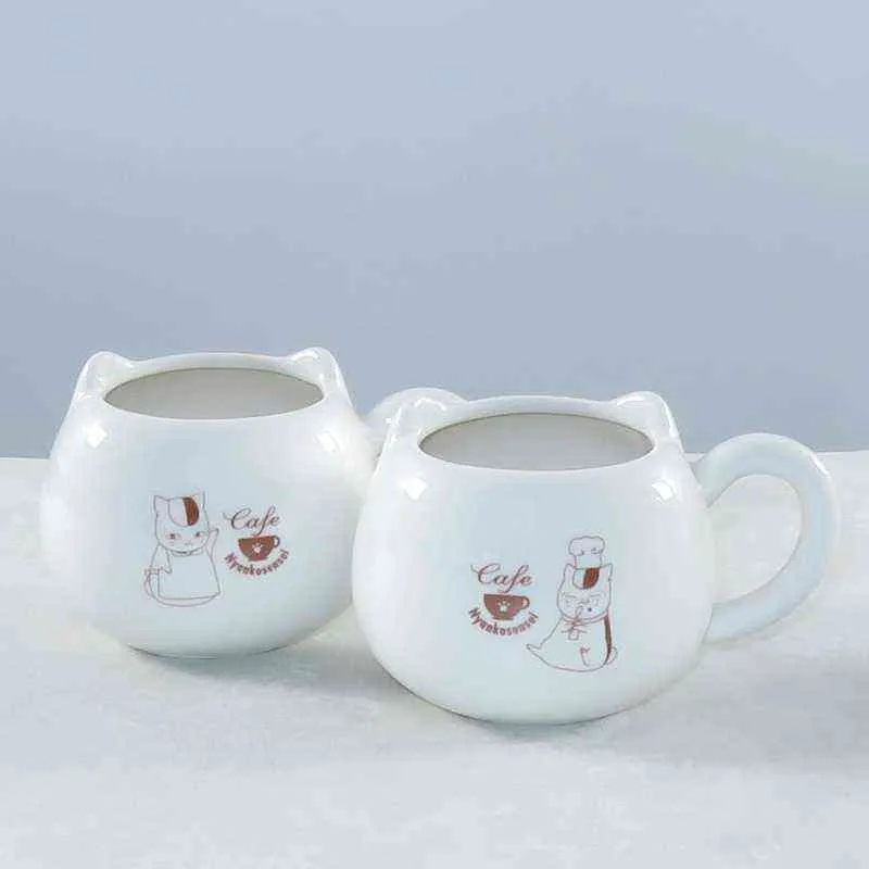 345ml Creative Natsume's Book of Friends Nyanko Sensei Cafe FaceかわいいCatroonセラミックホワイトキャットベリーティーカップ陶器マグ