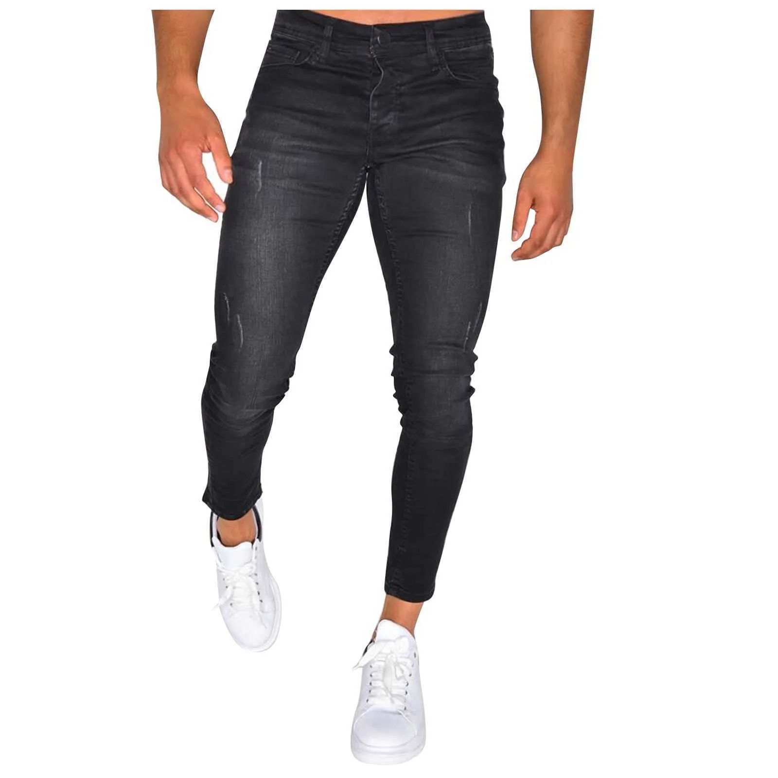 Långa smala byxor Jeans Slim Spring Hole Mäns Mode Tunna Skinny För Män Hiphop Byxor Kläder Kläder # G30 210716