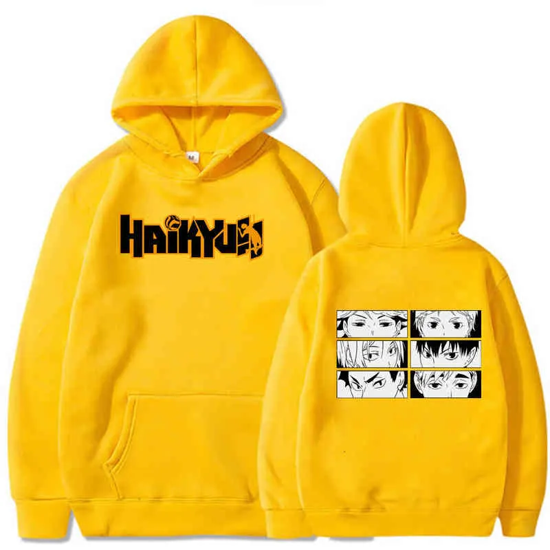 2021 Japanese Anime Haikyuu Hoodies Men Funny Karasuno Fly High Unisex Sweatshirts Male H1227