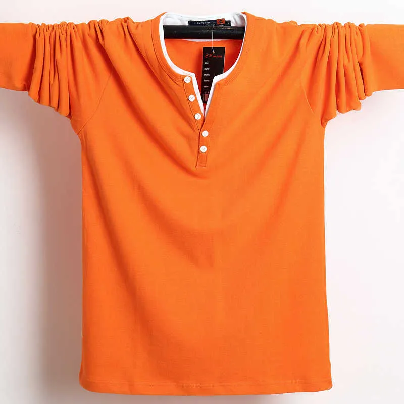 Herfst Mannen T-shirt Button Big All Katoen Lange Mouwen Small Casual -Shirt Solid 5XL 6XL Fit EE OP MANNELIJKE 210629