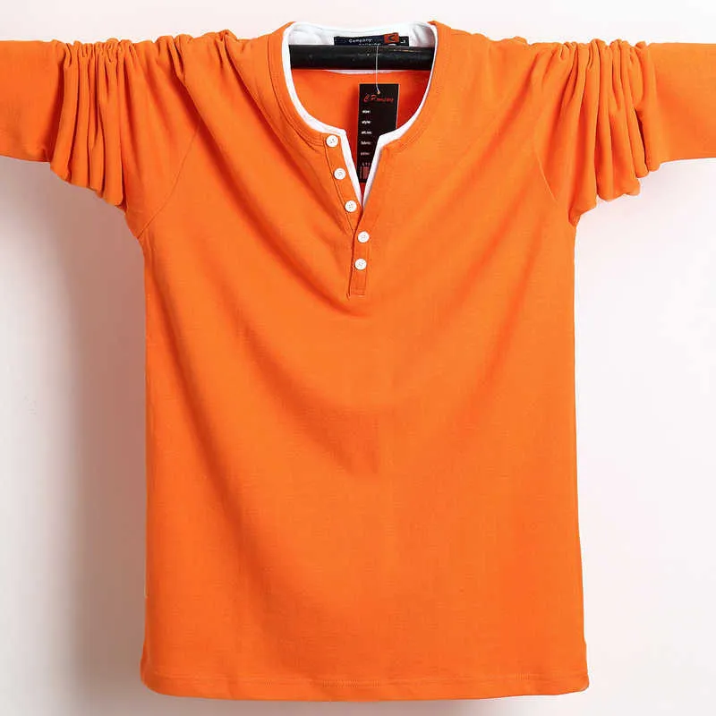 Jesień Mężczyźni T Shirt Button Big wszystkie bawełniane koszulki z długim rękawem Size Casual -shirt Solid 5xl 6xl Fit Ee OP Male 210629