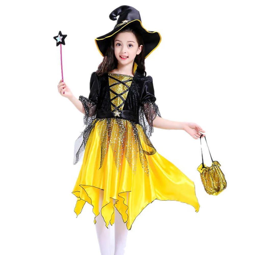 2021 nouveaux enfants filles Halloween Cosplay sorcière Costume habiller bal fille elfe Costume jupe fête es Y0913