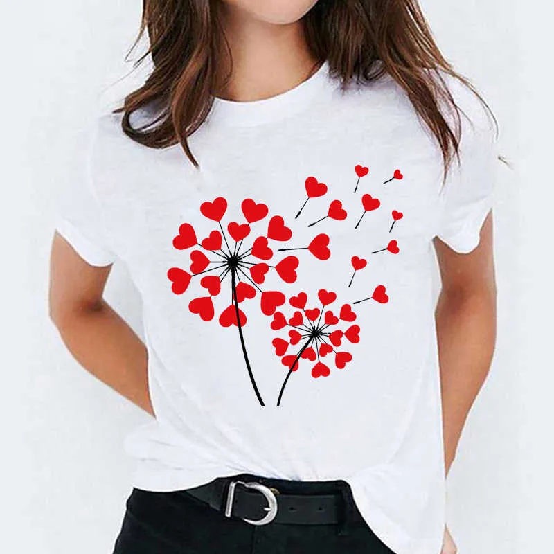 T-shirt pour femmes 90s Cartoon Love Heart Sweet Cute Trend Print Lady T-shirts Top Womens Graphic Ladies Femme Tee T-shirt X0628