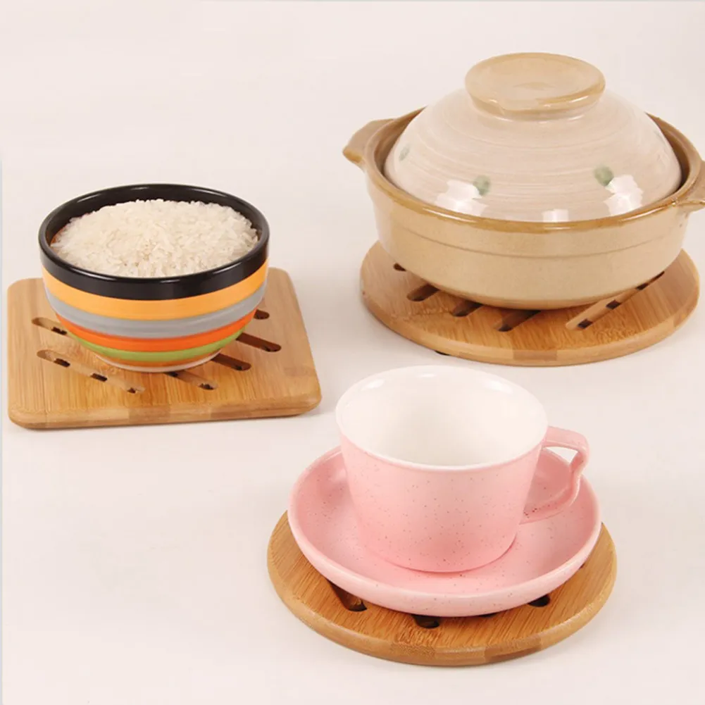 Dessous de plat en bambou anti-dérapant résistant à la chaleur porte-pot chaud tapis tampons café thé support de tasse table décorative pour casseroles chaudes plats dessous de verre