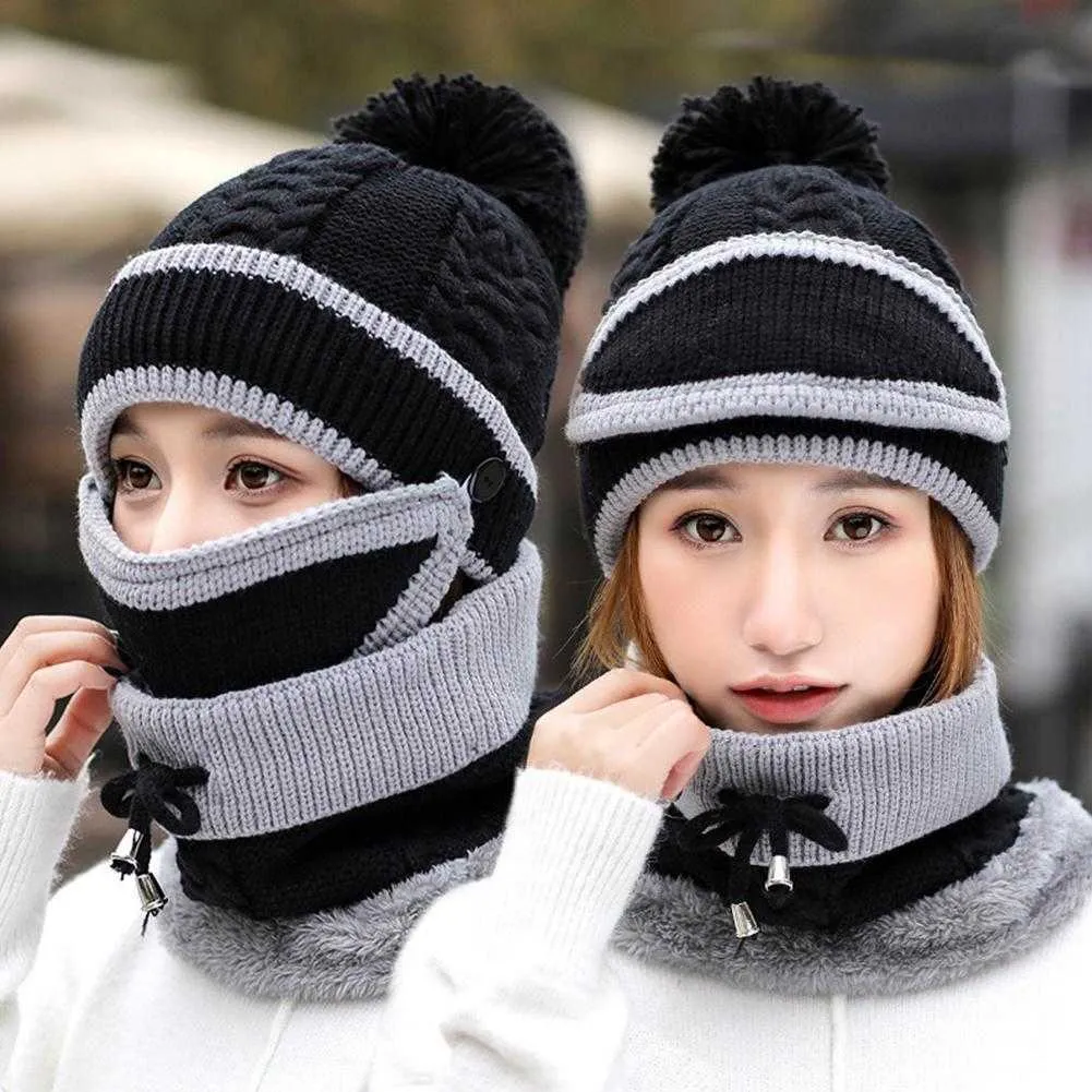 3 pezzi di cappelli con bavaglino che coprono il viso, protezione dal freddo le donne, berretto di lana lavorato a maglia autunno inverno, adatto a caldo e carino