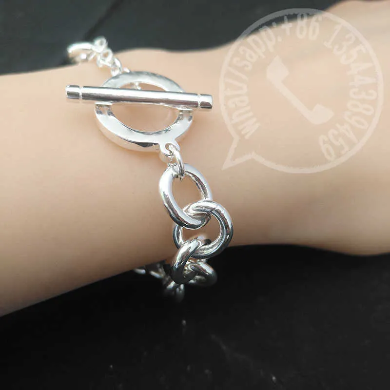 S925 Sterling Silber Für Frauen Klassische Stil Dicke Kette O-Kette Armband Mode Luxus Marke Schmuck Geschenk