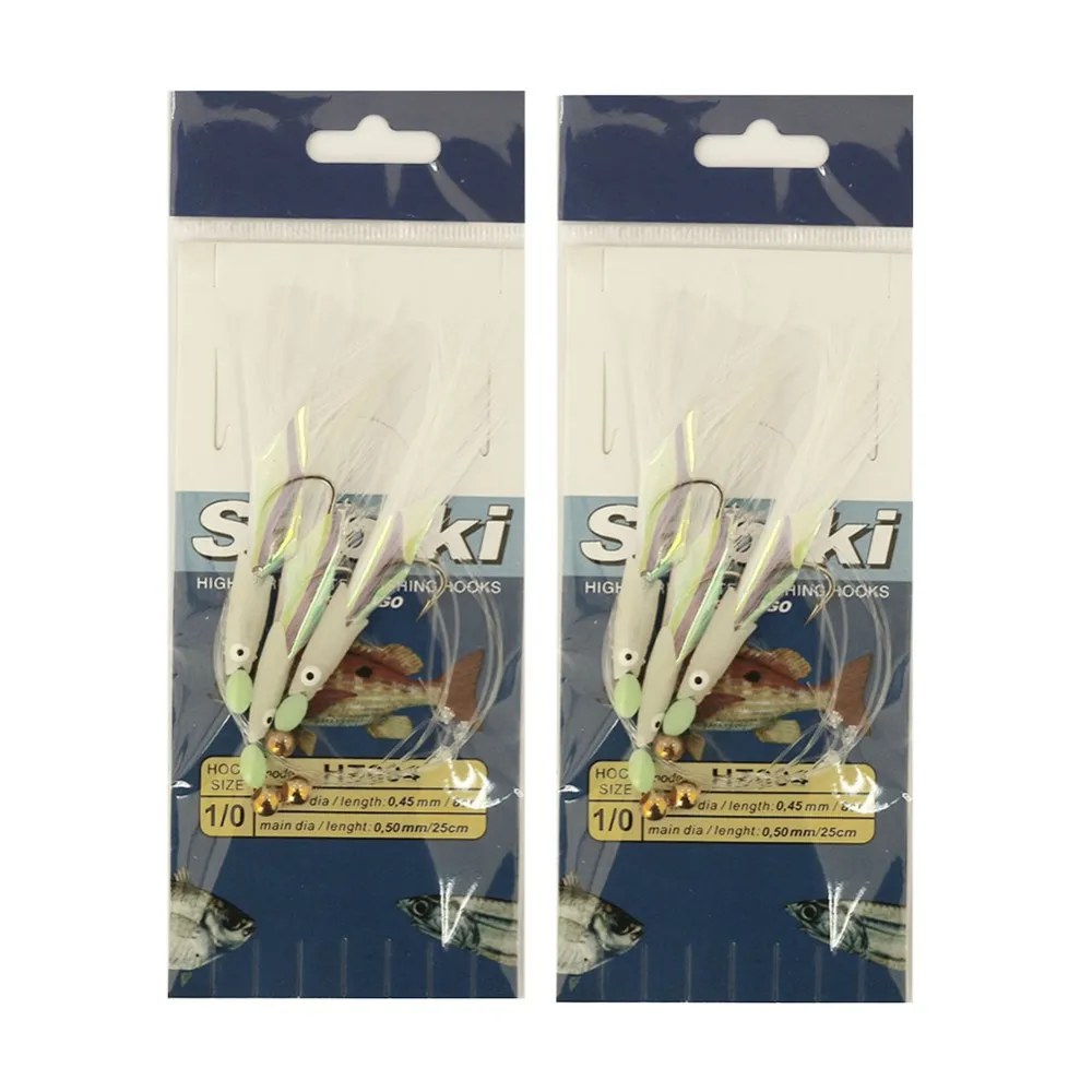 22st Fish Skin String Hooks Sabikis Rig för lysande mjuk räkor Fiskekrok Lure Bait Mix -storlek Tackla AccessoriesA308Z3135008