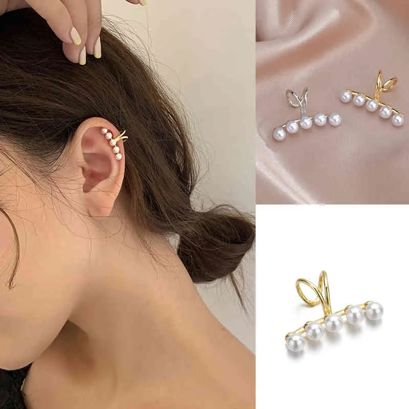 Mode minimaliste perle oreille manchette perles croix Clip boucles d'oreilles faux Piercing oreille manchette femmes oreille Clips bijoux