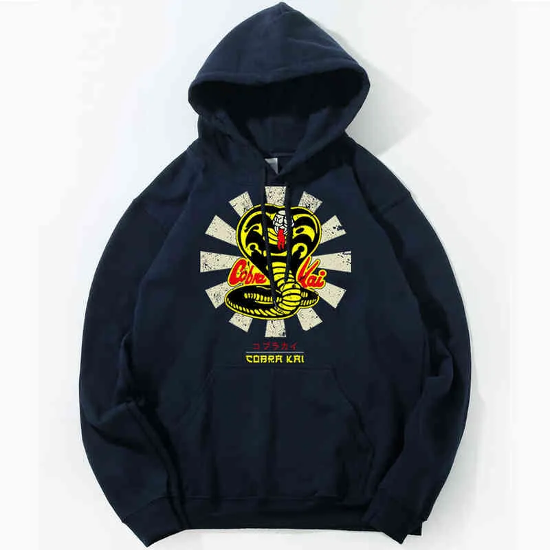 Cobra Kai Hoodies Strike First Strike Hård på barmhärtighet Höst Vinter Hoodies Pullovers Men Sweatshirt Hooded Karate Kid Crewneck H1227