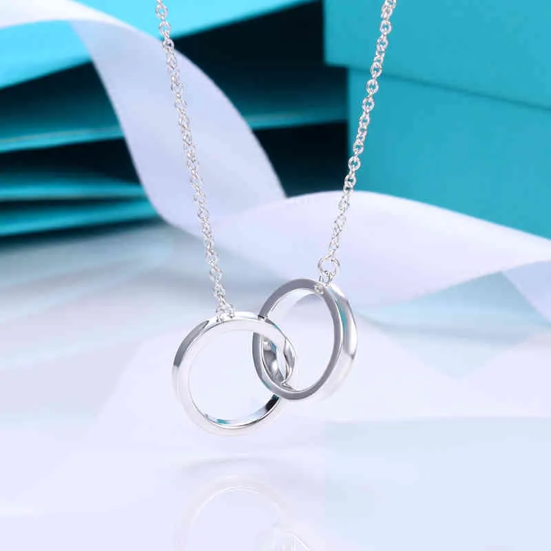 Double Ring Necklace Women's Silver Fashion Ring Color Separation Pendant Clavicle Necklaces Valentine Gift Chains For Women 256L