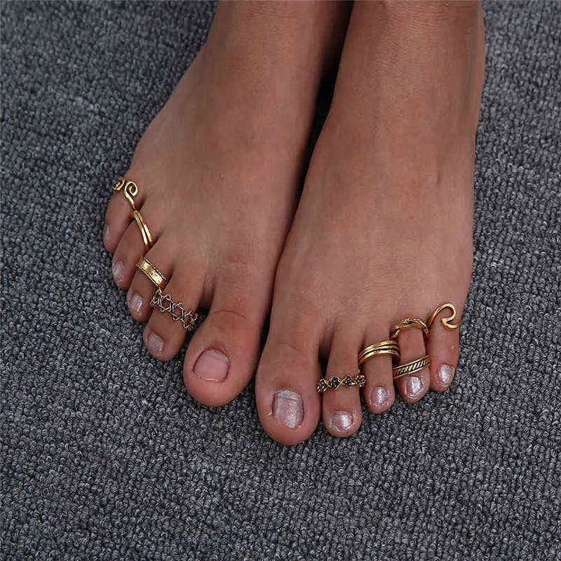 9 pièces/ensemble bague femmes haute qualité Unique ouverture réglable doigt rétro sculpté orteil pied plage bijoux