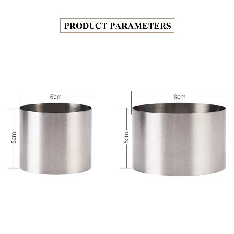 Set 6 6 5 8 8 5cm Circular Stainless Steel Mousse Dessert Ring Cake Cookie Biscuit Baking Molds Pastry Tools 210721182G