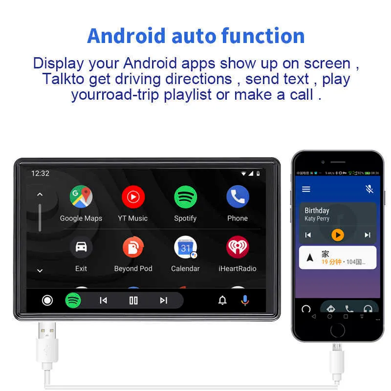 Lecteur Portable de voiture de 7 pouces, tablette Apple Carplay sans fil, Bluetooth, navigation, Android, Radio multimédia HD1080, stéréo, moniteur de stationnement Linux
