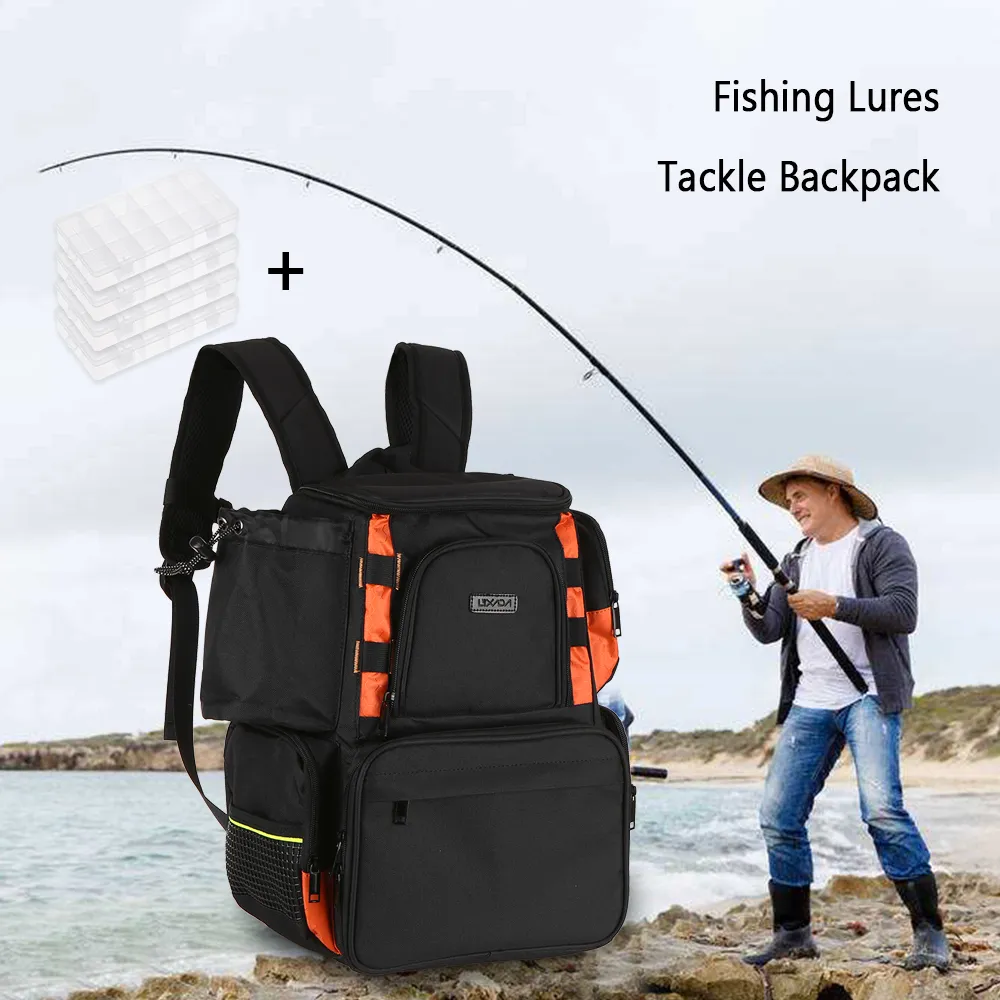 LIXADA PISCE SACKPACK PLIME IMPHERPORT LURS LURS SAC BOUBLE SCONTRATION ALIGNABLES SAG TAGDE SAGLE DE Rangement Boîtes de pêche 2104151800091