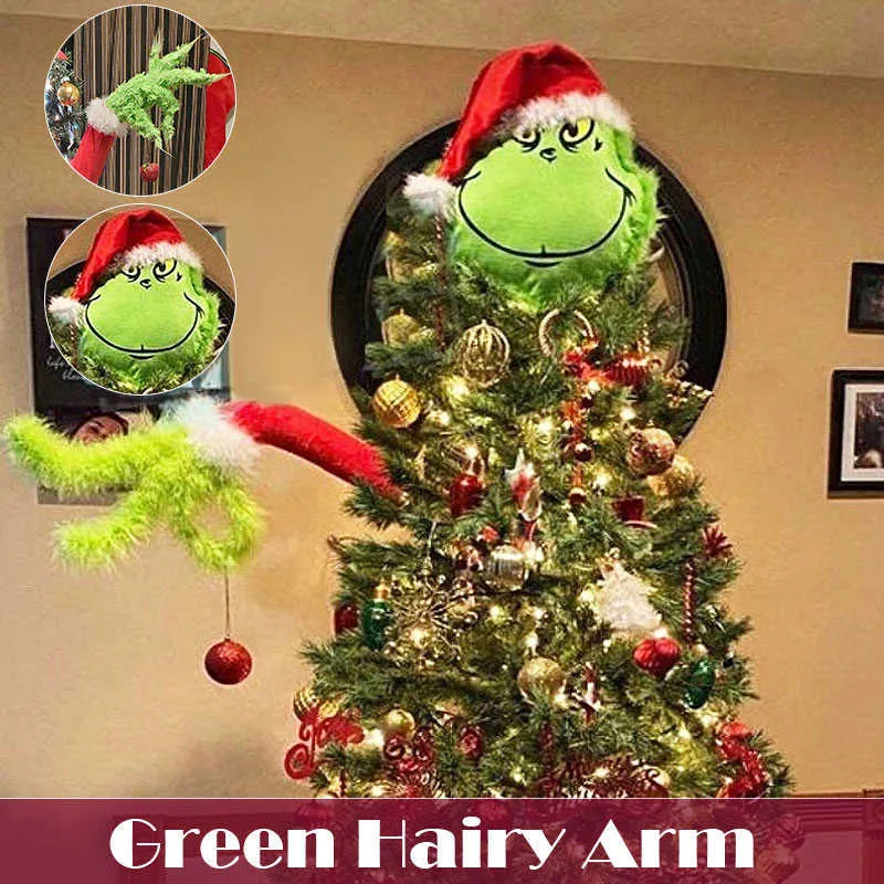 Decoraciones navideñas Año Furry Green Grinch Arm Ornament Holder para The Tree Home Party Sale 211019