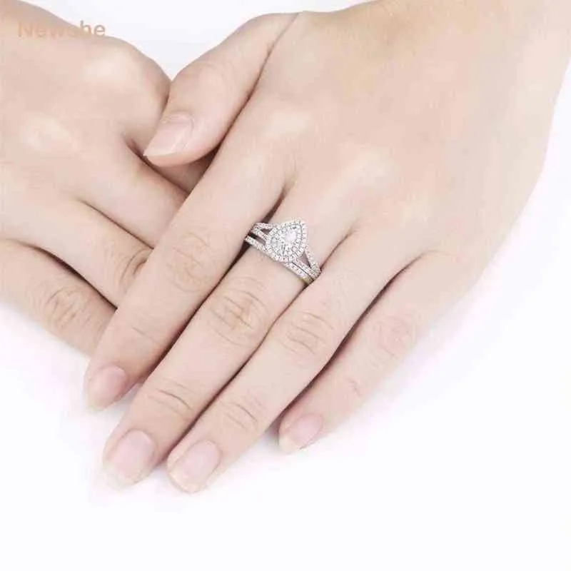 彼女の結婚指輪セットクラシックジュエリーナシ体1.2カラットAAAAA CZ 925スターリングシルバー婚約指輪1R0004 211217