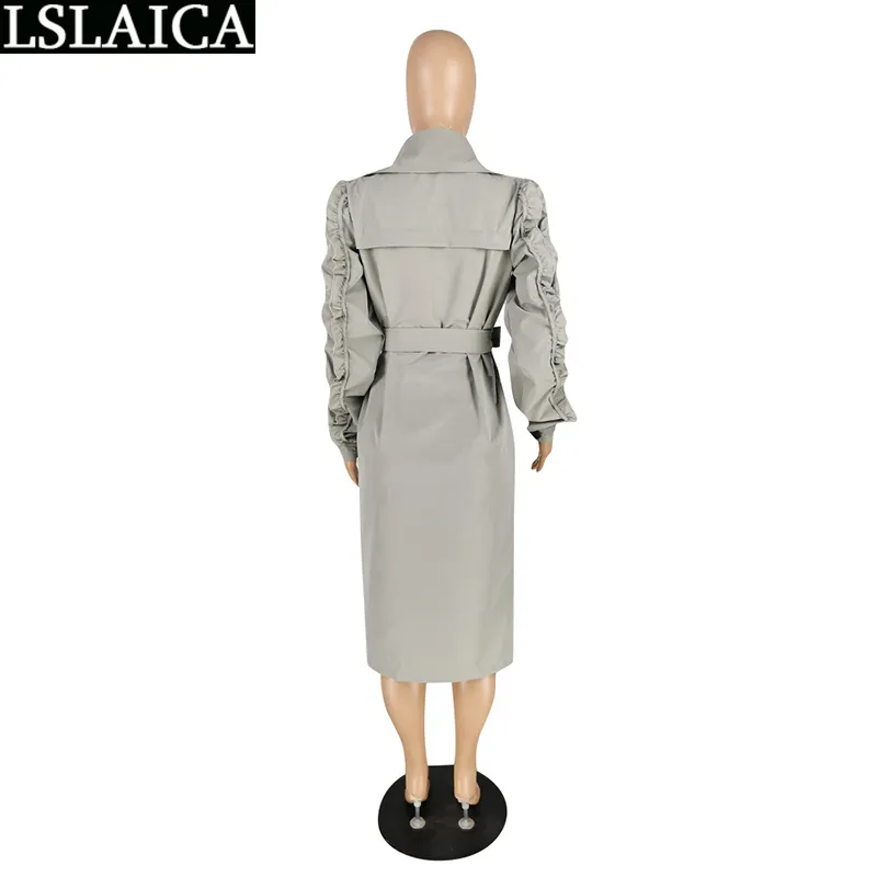 Kvinnor Kläder Casual Fashion Ankomst Solid Färgknapp Lång Trench Coat Now-down Collar Sleeve Eleganta Coats 210520